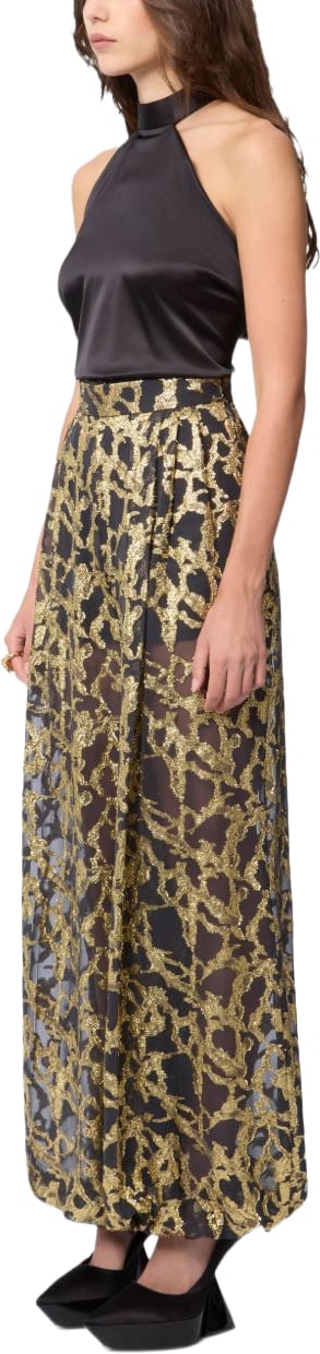 Nina Ricci Gold Marble-Effect Silk Wide-Leg Trousers Bruin