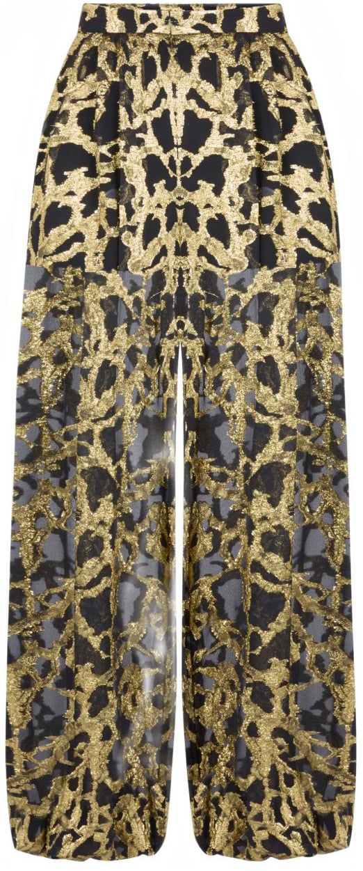 Nina Ricci Gold Marble-Effect Silk Wide-Leg Trousers Bruin