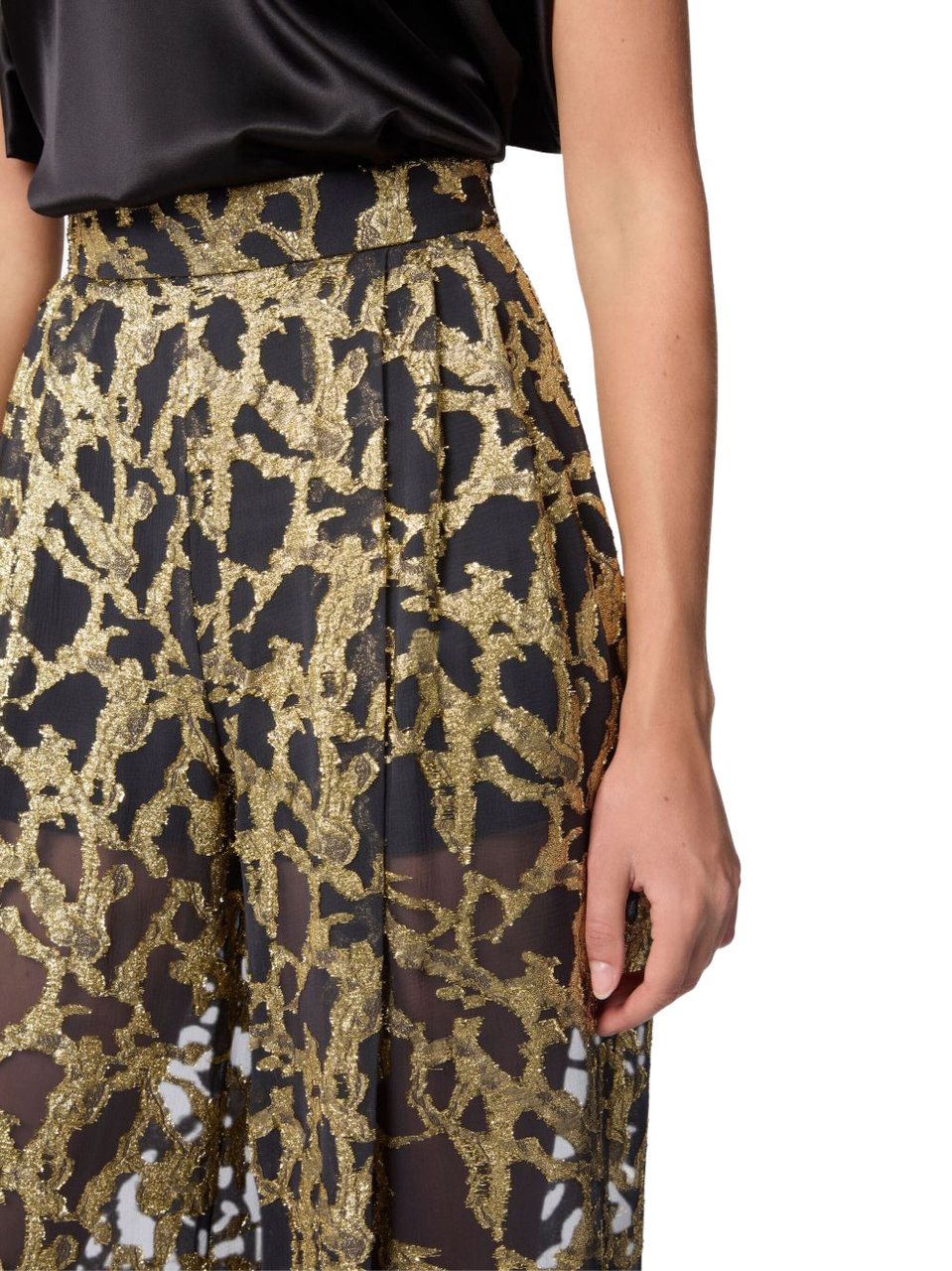Nina Ricci Gold Marble-Effect Silk Wide-Leg Trousers Bruin
