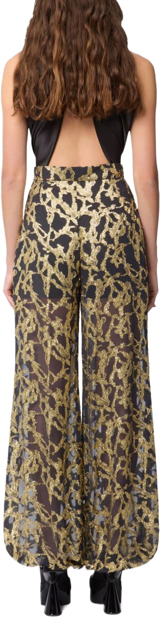 Nina Ricci Gold Marble-Effect Silk Wide-Leg Trousers Bruin