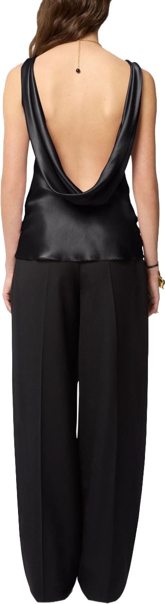 Nina Ricci Draped Black Satin Top With Boat Neckline Zwart