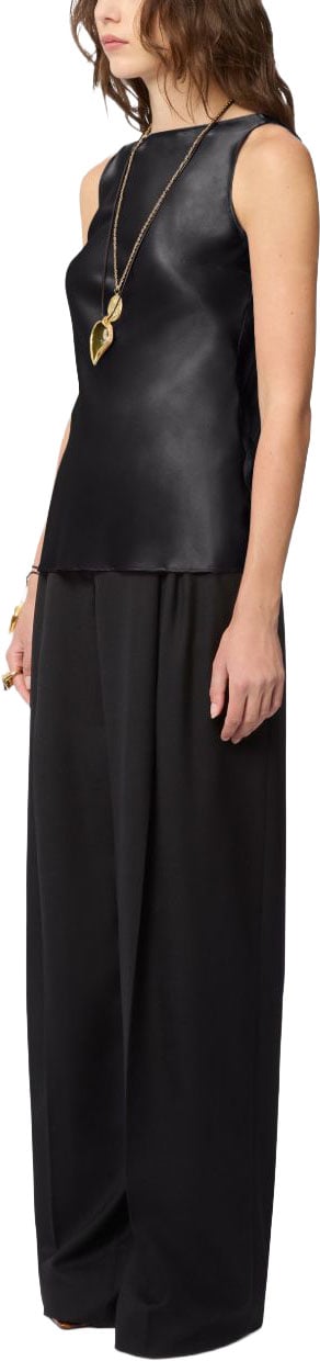 Nina Ricci Draped Black Satin Top With Boat Neckline Zwart