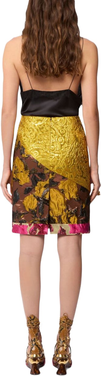 Nina Ricci Gold-Tone Jacquard-Effect Floral Panelled Skirt Goud