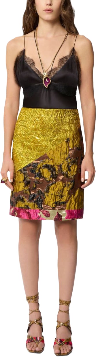 Nina Ricci Gold-Tone Jacquard-Effect Floral Panelled Skirt Goud