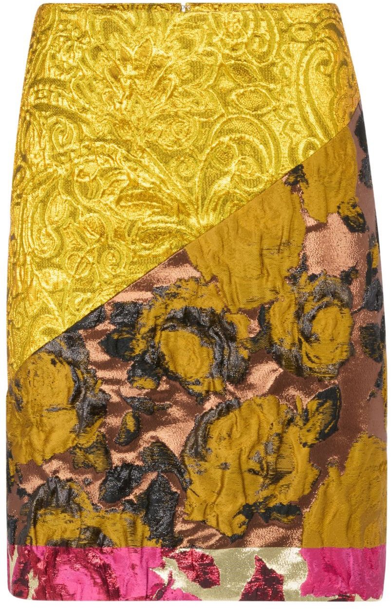 Nina Ricci Gold-Tone Jacquard-Effect Floral Panelled Skirt Goud