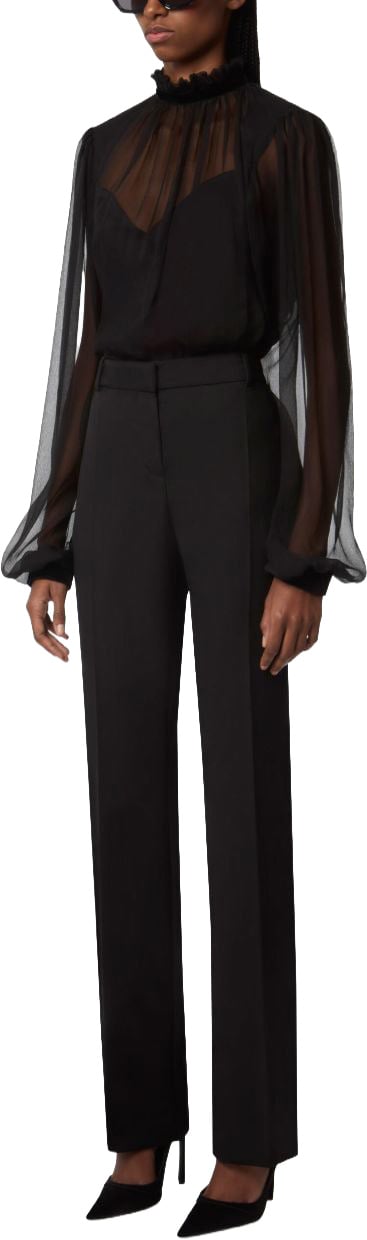 Nina Ricci Black Ruffled High Neck Top Zwart