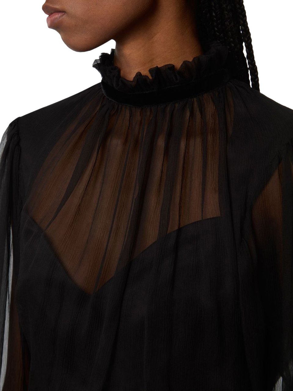 Nina Ricci Black Ruffled High Neck Top Zwart