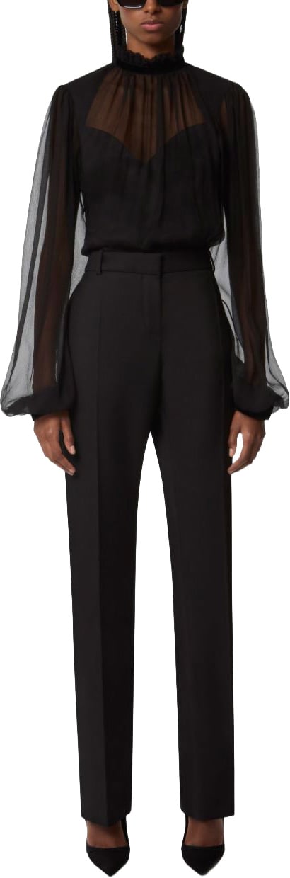 Nina Ricci Black Ruffled High Neck Top Zwart