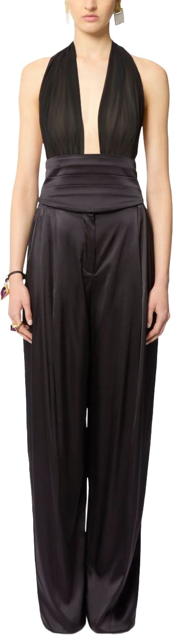 Nina Ricci Silk V-Neck Halterneck Top With Bow Detail Zwart