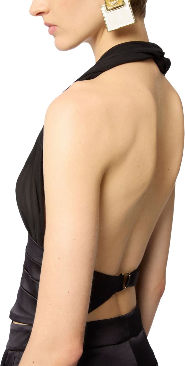 Nina Ricci Silk V-Neck Halterneck Top With Bow Detail Zwart