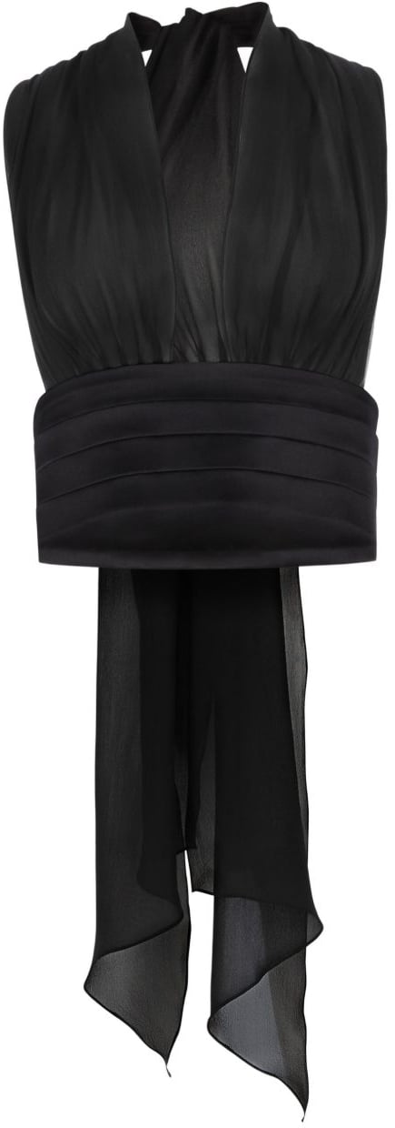 Nina Ricci Silk V-Neck Halterneck Top With Bow Detail Zwart