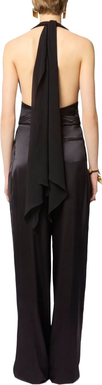 Nina Ricci Silk V-Neck Halterneck Top With Bow Detail Zwart