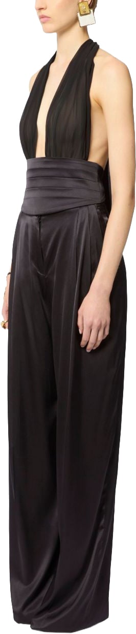Nina Ricci Silk V-Neck Halterneck Top With Bow Detail Zwart