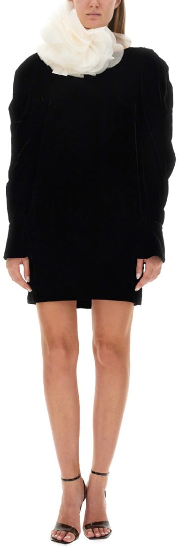 Nina Ricci Slim Fit Mini Dress With Voluminous Sleeves Zwart