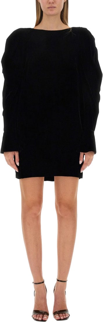 Nina Ricci Slim Fit Mini Dress With Voluminous Sleeves Zwart