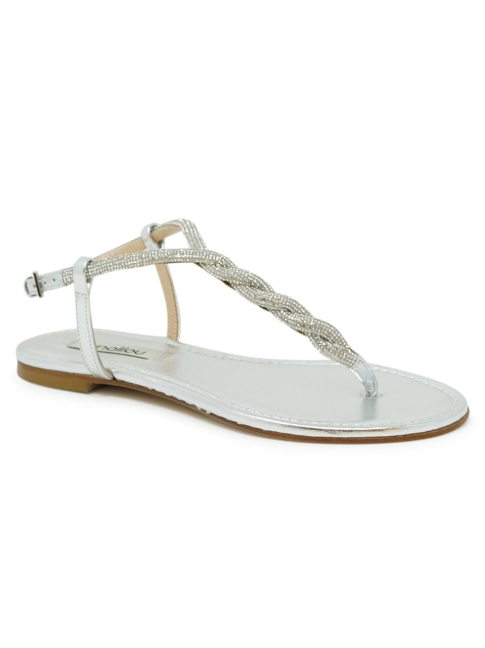 Ninalilou NINALILOU 321131FR/10 SILVER LEATHER FLAT SANDAL Zilver