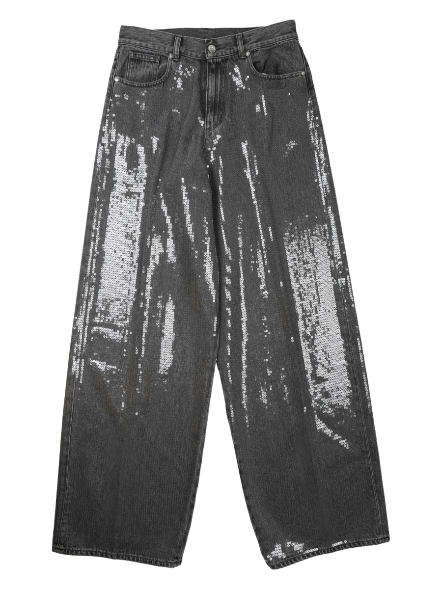 Nine in the Morning Black Sequin Embellished Cotton Wide-Leg Pants Grijs
