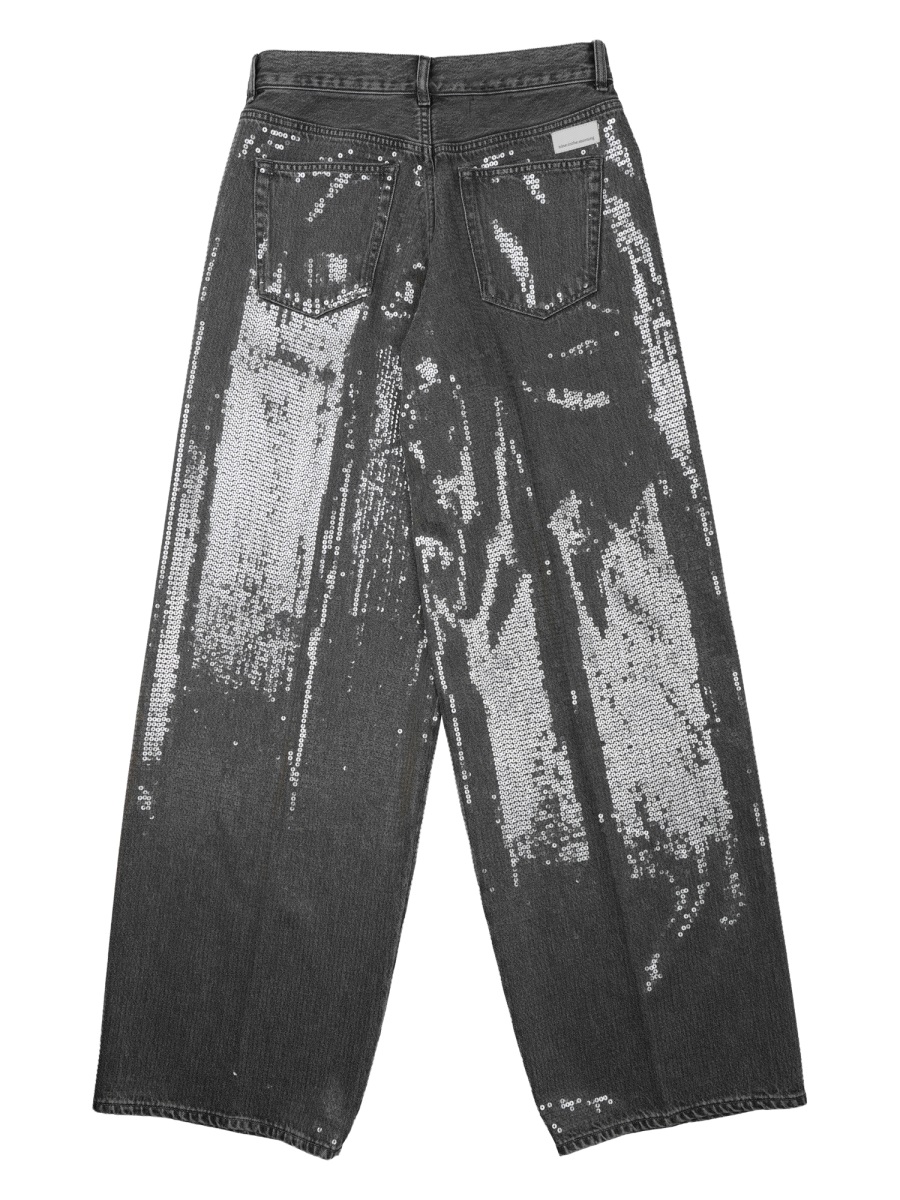 Nine in the Morning Black Sequin Embellished Cotton Wide-Leg Pants Grijs
