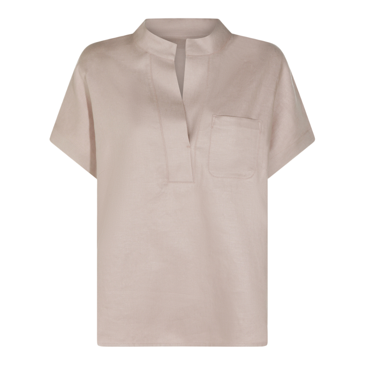 Nine in the Morning Relaxed Fit Short-Sleeved Top with Stand Collar and V-Neckline Roze
