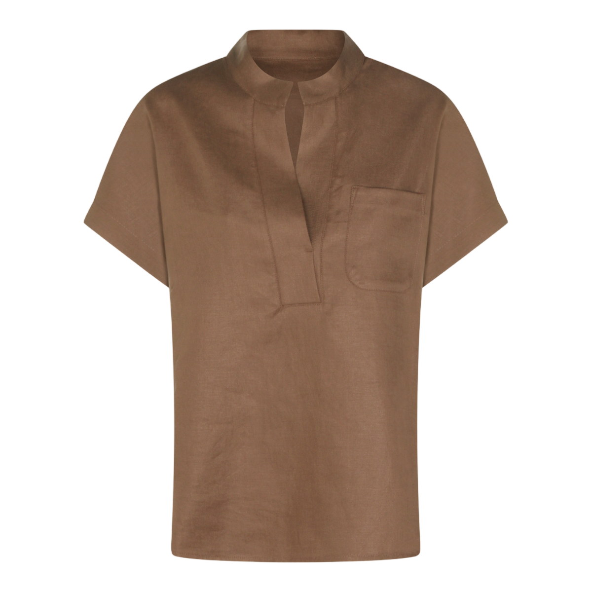 Nine in the Morning Relaxed Fit Short-Sleeved Top with Stand Collar and V-Neckline Bruin