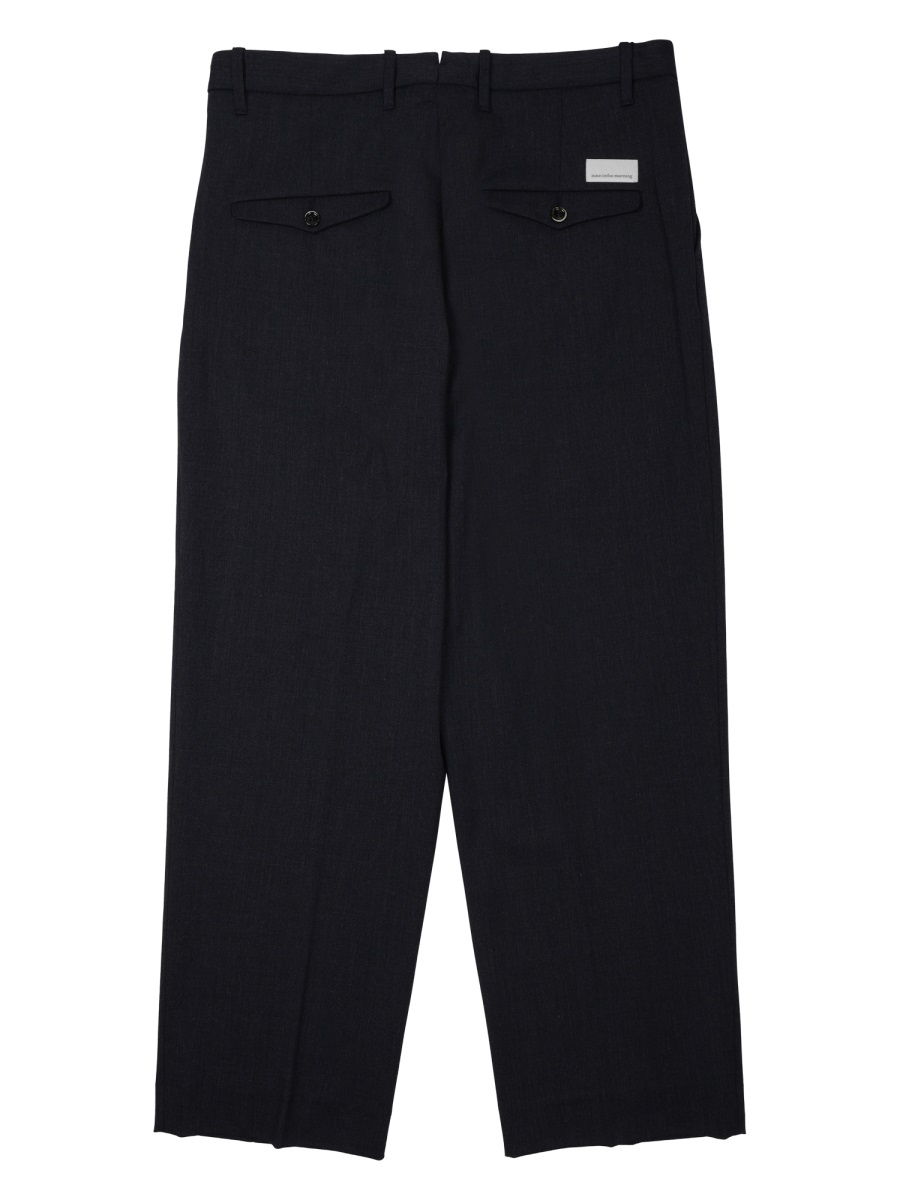 Nine in the Morning Neutrals Kai Pleated Wool Straight-Leg Pants Zwart