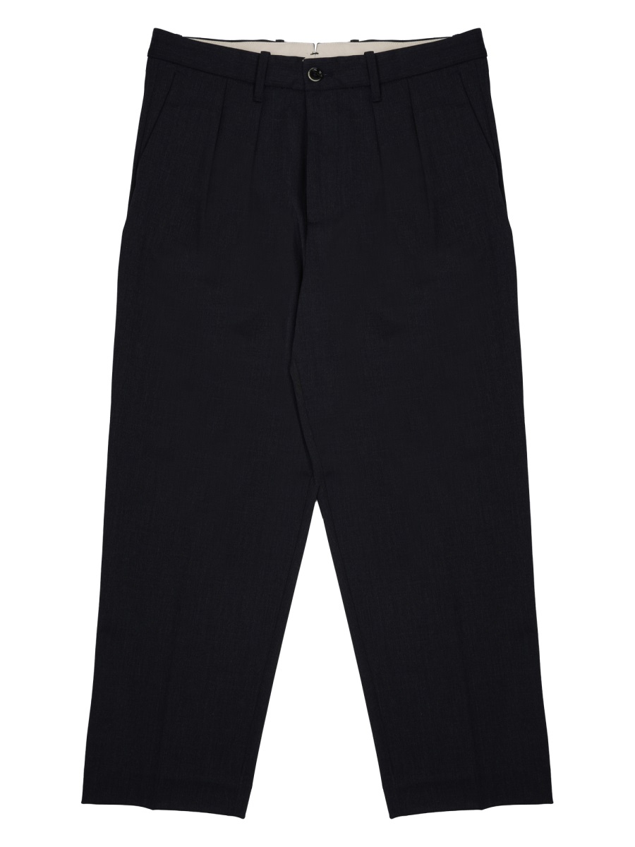 Nine in the Morning Neutrals Kai Pleated Wool Straight-Leg Pants Zwart