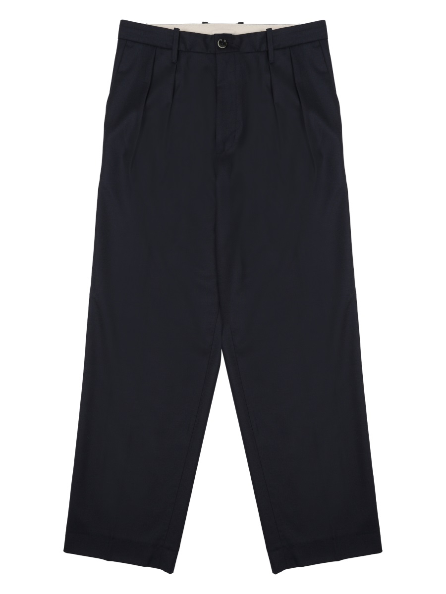 Nine in the Morning Neutrals Kai Pleated Wool Wide-Leg Pants Zwart