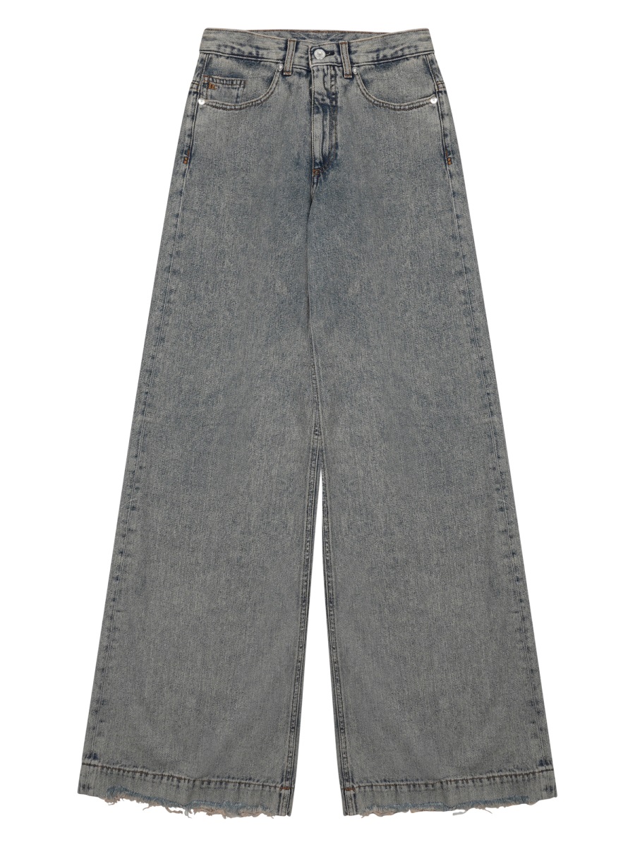 Nine in the Morning High-Waisted Wide-Leg Jeans With Raw Hem Finish Grijs