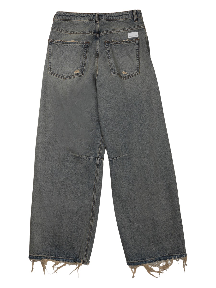 Nine in the Morning Grey Ergonomic Distressed Cotton Wide-Leg Pants Grijs