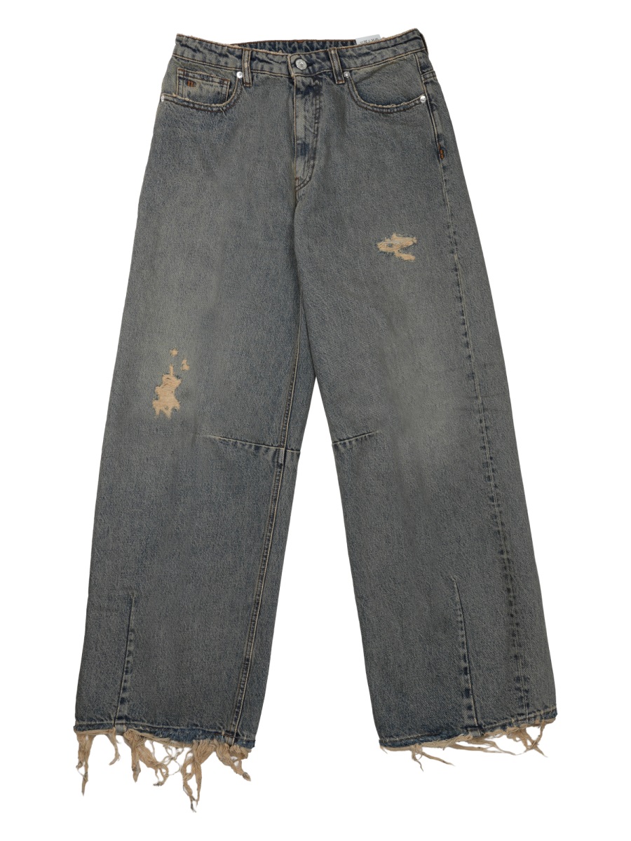 Nine in the Morning Grey Ergonomic Distressed Cotton Wide-Leg Pants Grijs