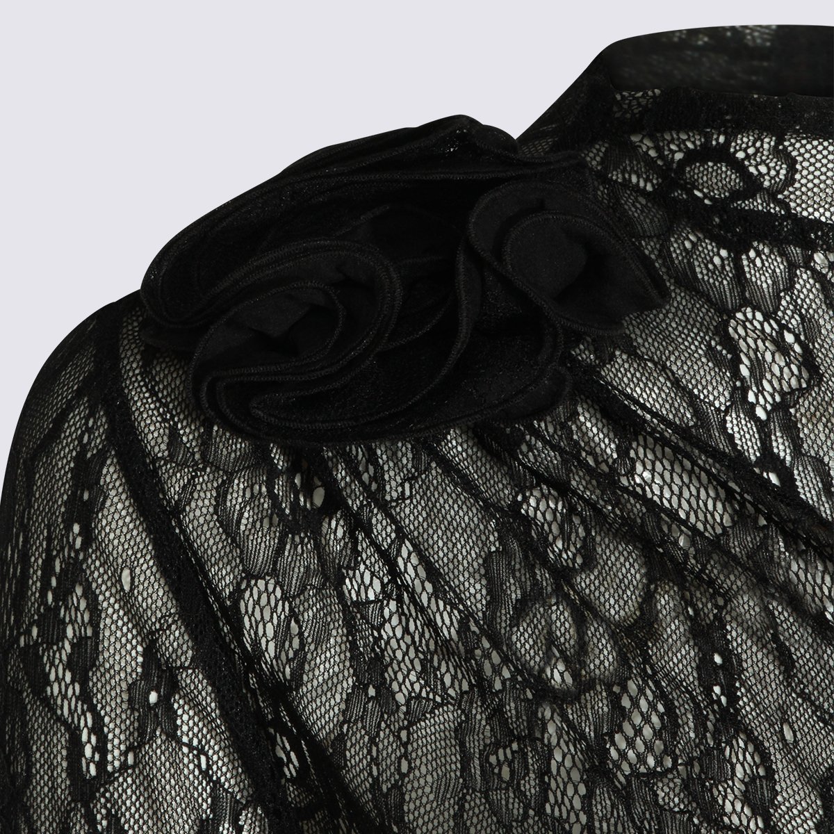 Nissa Fitted Black Lace Bodysuit With Floral Detail Grijs