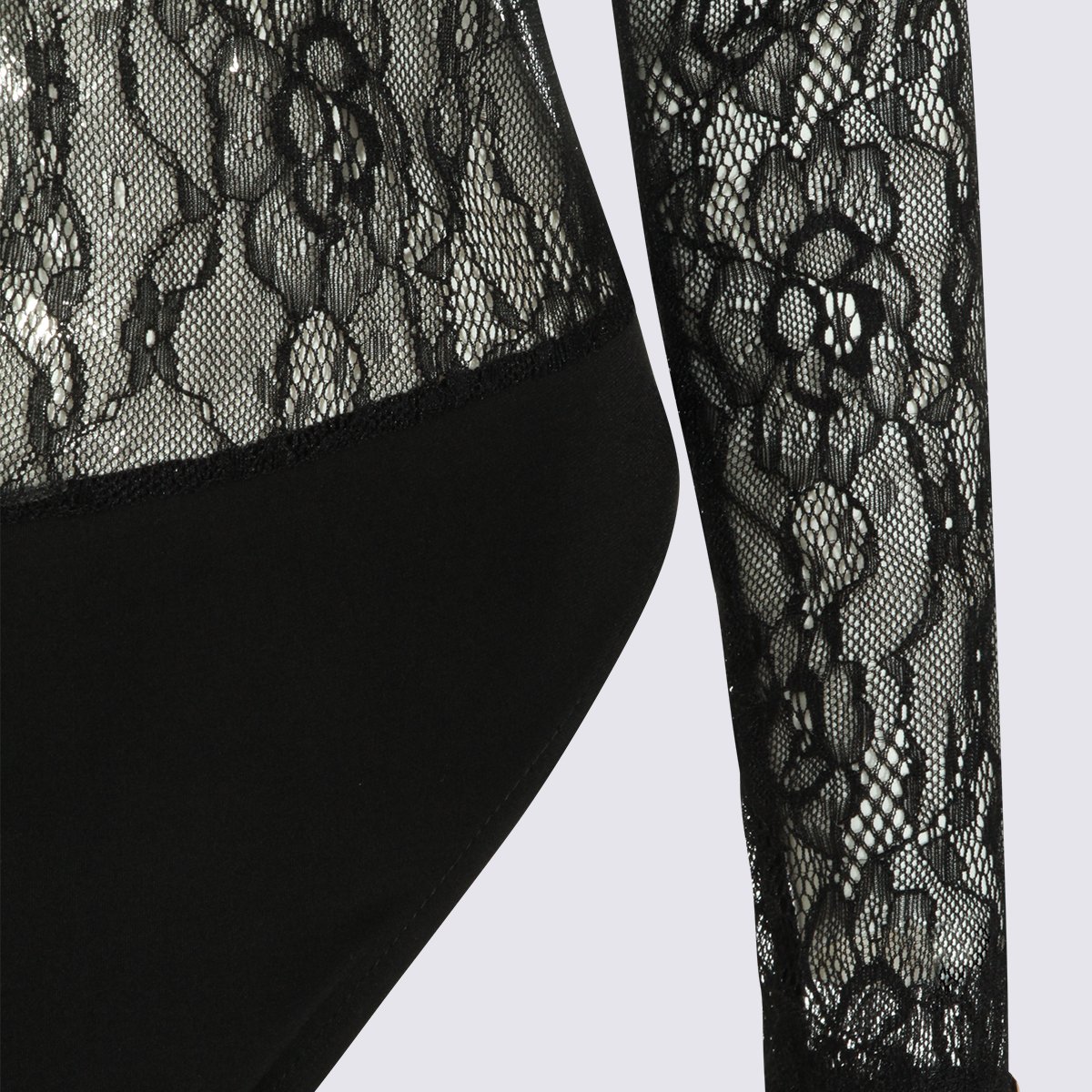 Nissa Fitted Black Lace Bodysuit With Floral Detail Grijs
