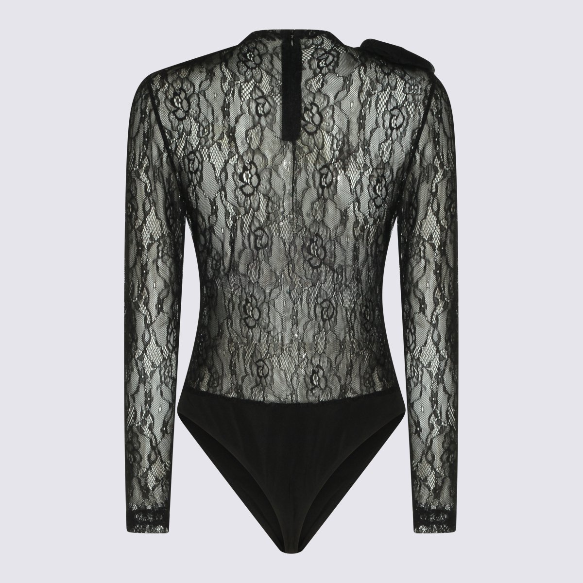 Nissa Fitted Black Lace Bodysuit With Floral Detail Grijs