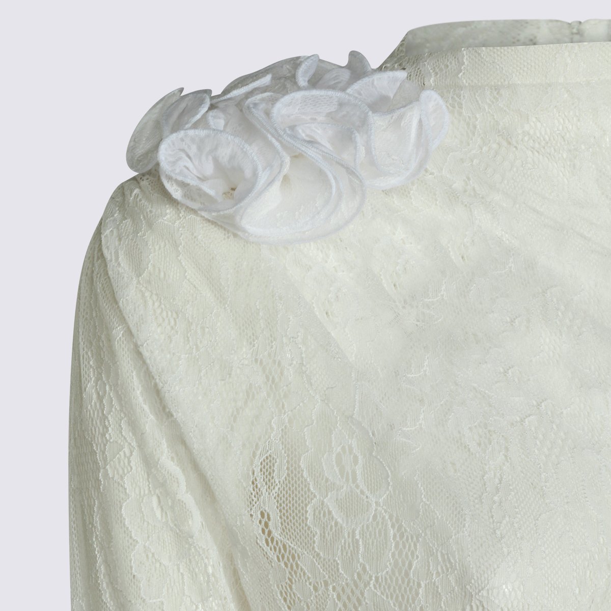 Nissa Long-Sleeved Bodysuit With Floral Lace Overlay And Elegant Embellishment Wit