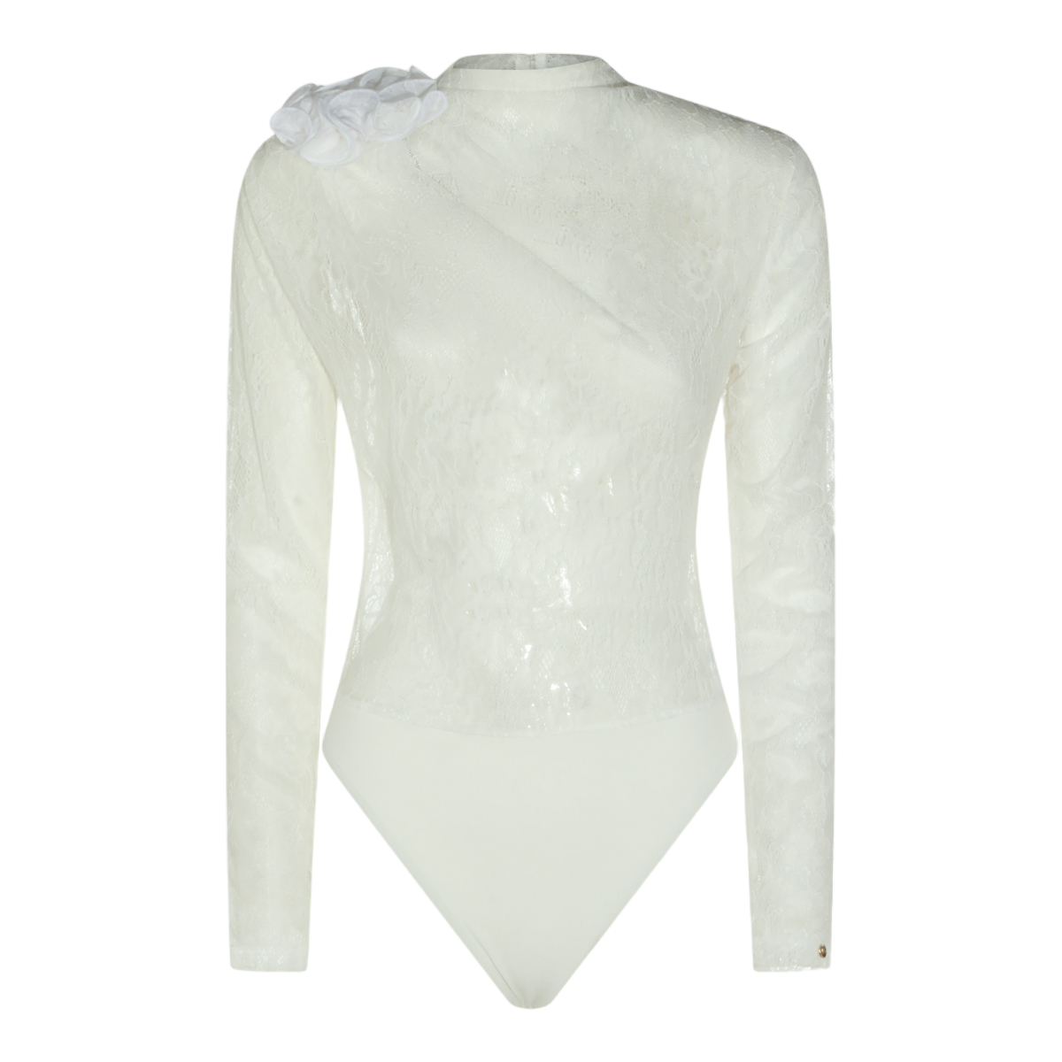 Nissa Long-Sleeved Bodysuit With Floral Lace Overlay And Elegant Embellishment Wit