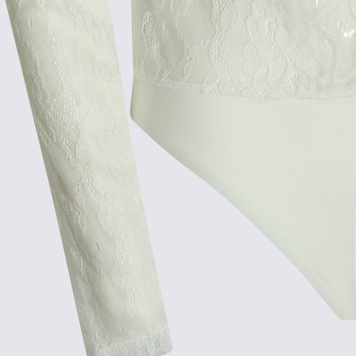 Nissa Long-Sleeved Bodysuit With Floral Lace Overlay And Elegant Embellishment Wit