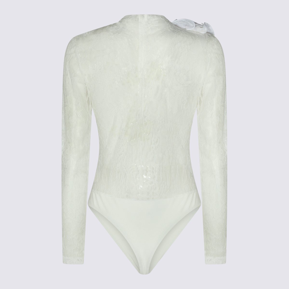 Nissa Long-Sleeved Bodysuit With Floral Lace Overlay And Elegant Embellishment Wit