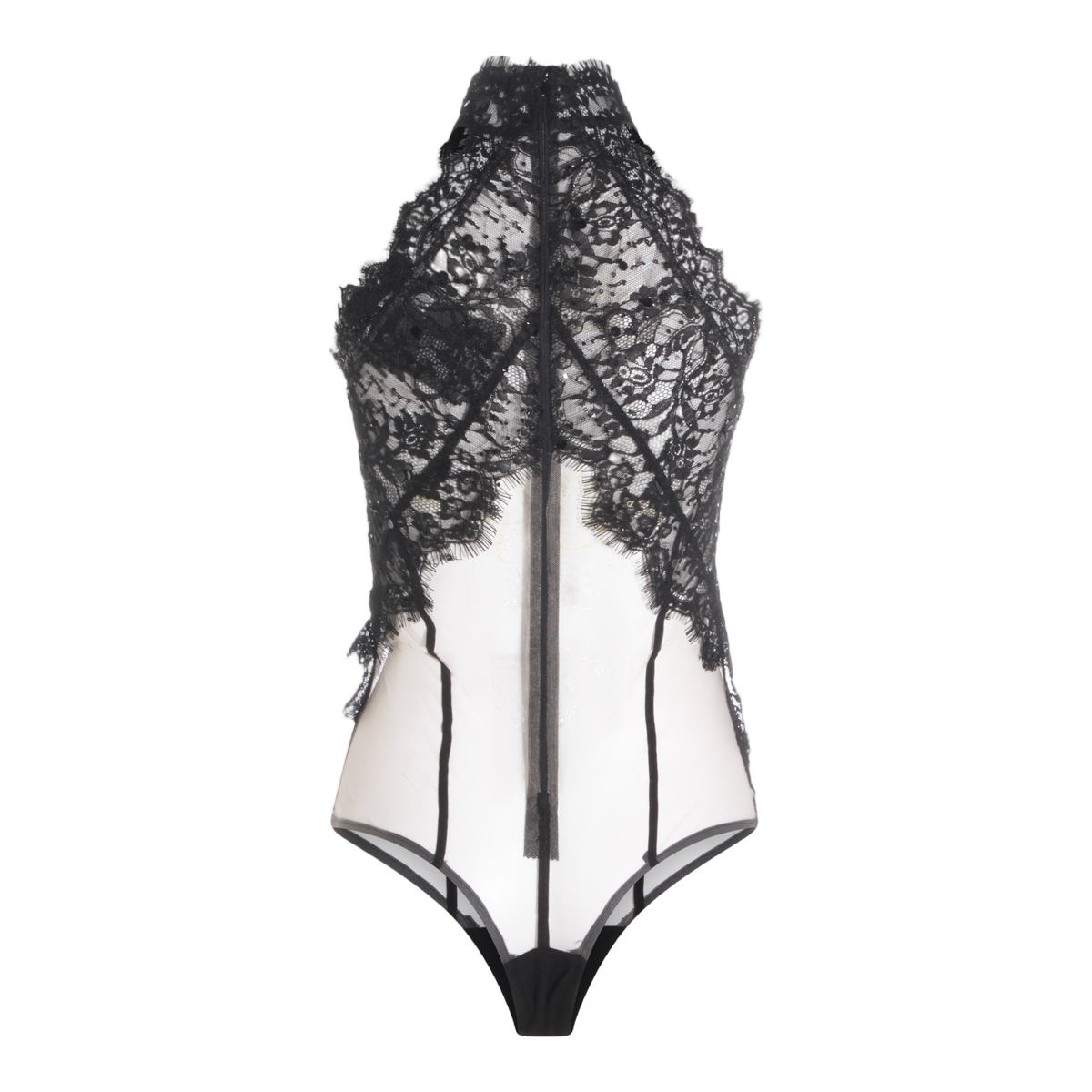 Nissa Sheer Bodysuit with Intricate Lace Detailing Grijs