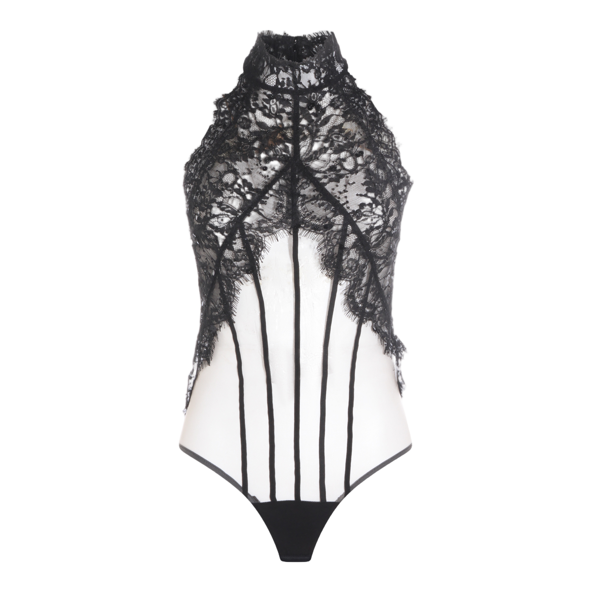 Nissa Sheer Bodysuit with Intricate Lace Detailing Grijs