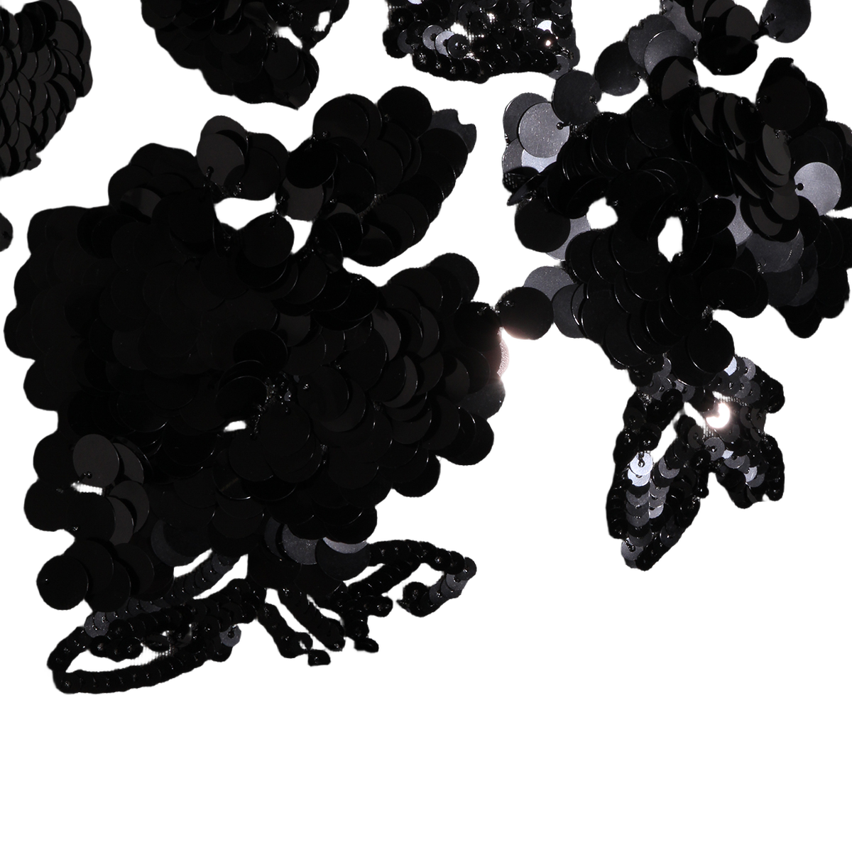 Nissa Asymmetrical Black Sequined Floral Appliqué Dress Zwart