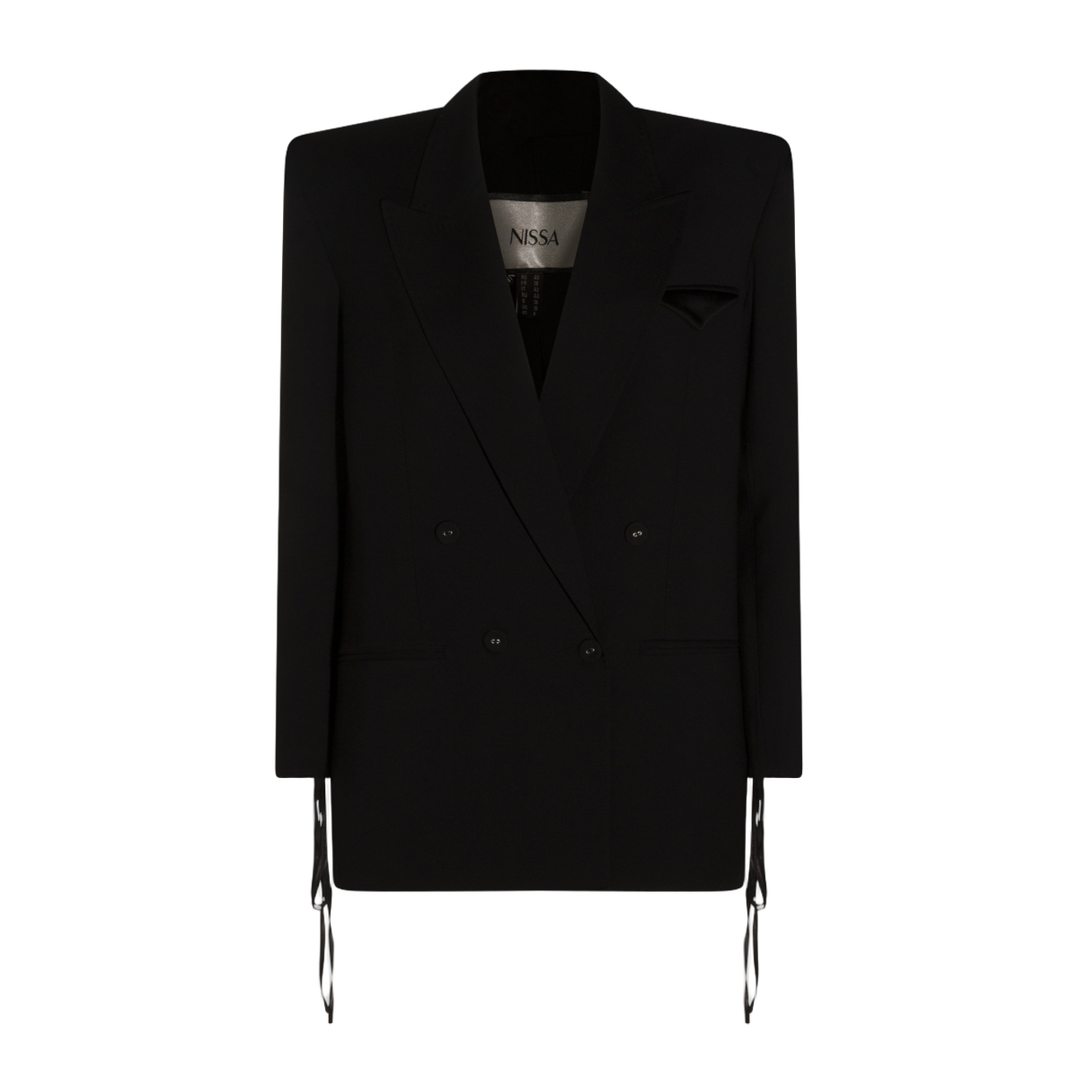Nissa Double-Breasted Tailored Jacket With Ribbon Ties Zwart
