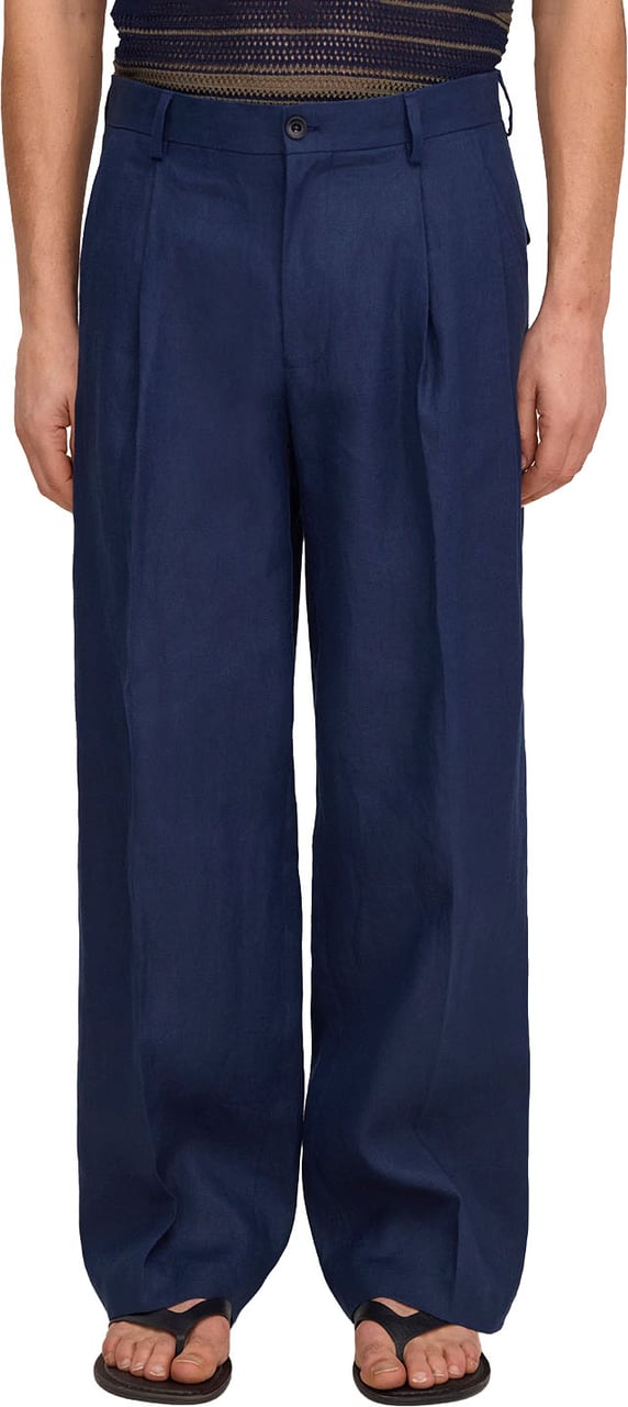 NN07 Pantalone Justin Linen Navy Blue Blauw