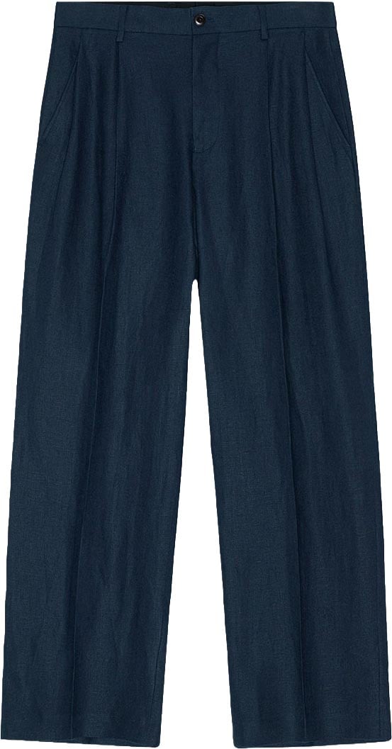 NN07 Pantalone Justin Linen Navy Blue Blauw