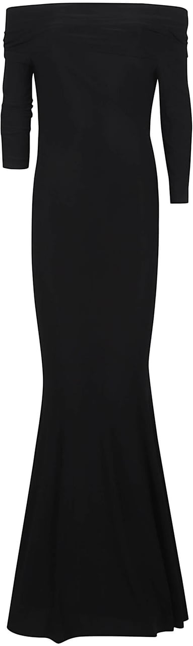 Norma Kamali 3/4 Sleeve Cowl Neck Fishtail Long Dress Black Zwart