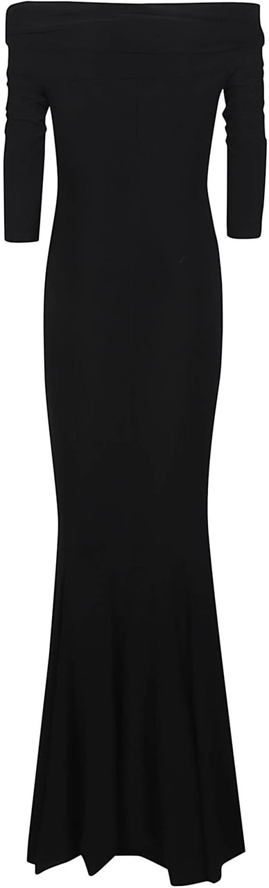 Norma Kamali 3/4 Sleeve Cowl Neck Fishtail Long Dress Black Zwart