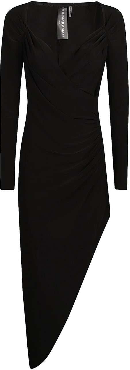 Norma Kamali Long Sleeve Sweetheart Side Drape Dress Black Zwart