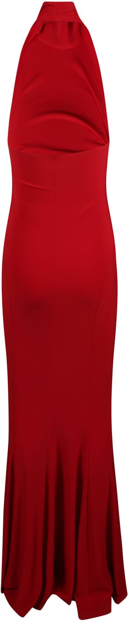 Norma Kamali Halter Turtle Fishtail Dress Red Rood
