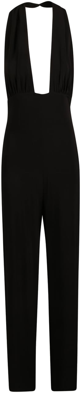 Norma Kamali Cross Halter Straight Leg Jumpsuit Black Zwart