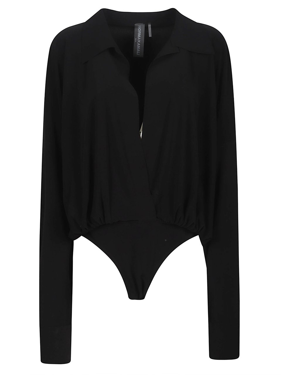 Norma Kamali Super Oversized Boyfriend Bodysuit Shirt Black Zwart