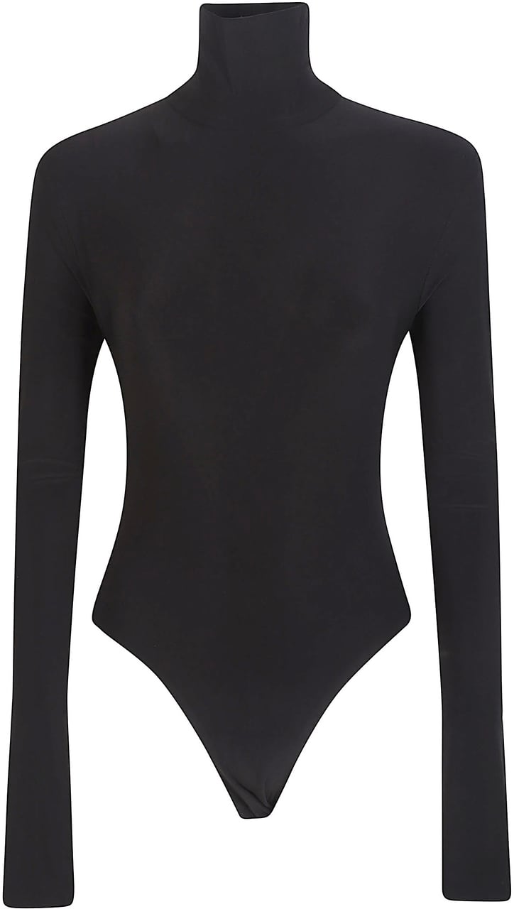 Norma Kamali Long Sleeve Turtle Neck Open Back Bodysuit Black Zwart